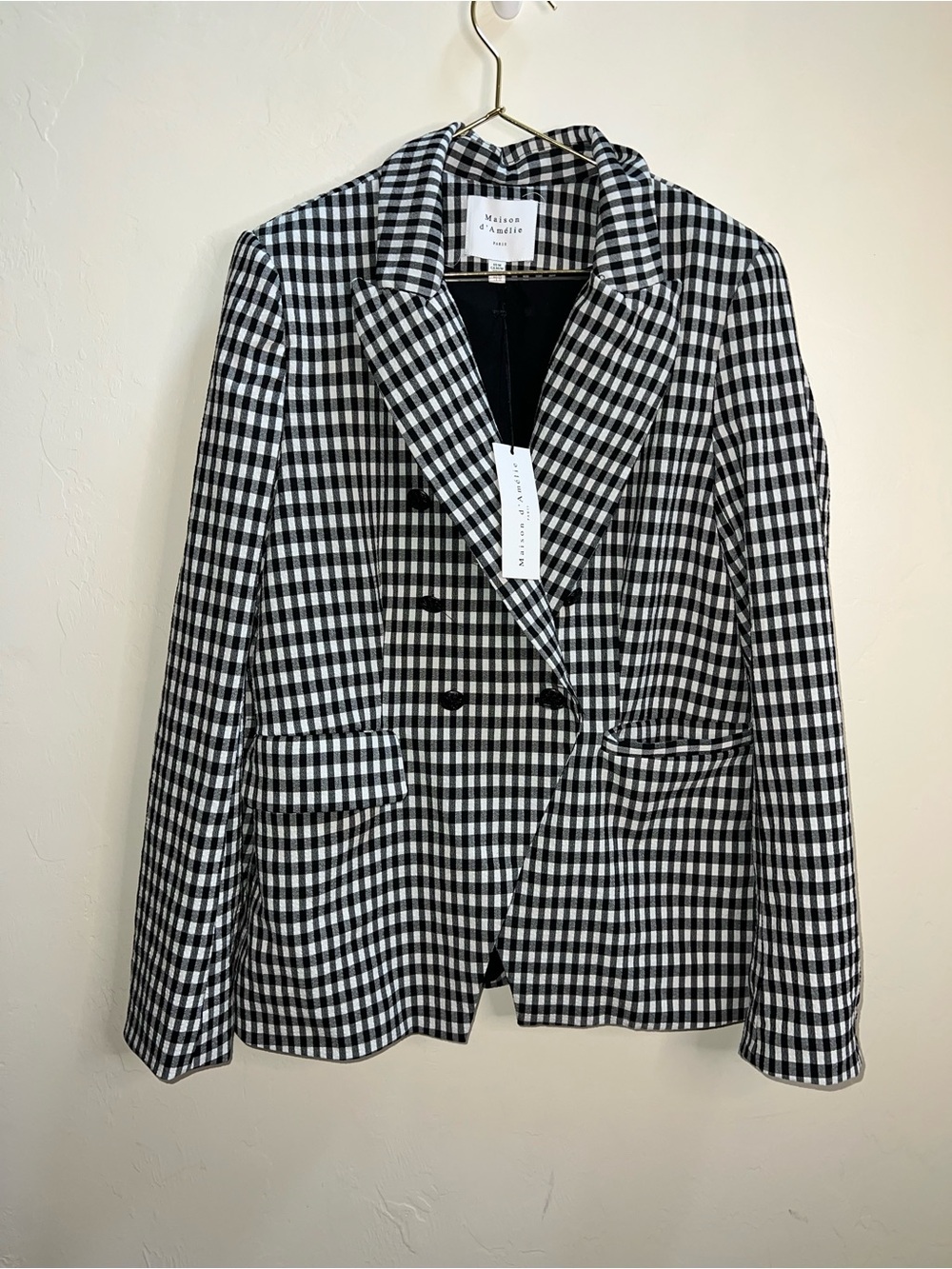Rails Black & White Gingham Double-Breasted Blazer